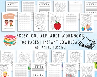Vorschule Alphabet Arbeitsbuch - 100+ druckbare Lernarbeitsblätter