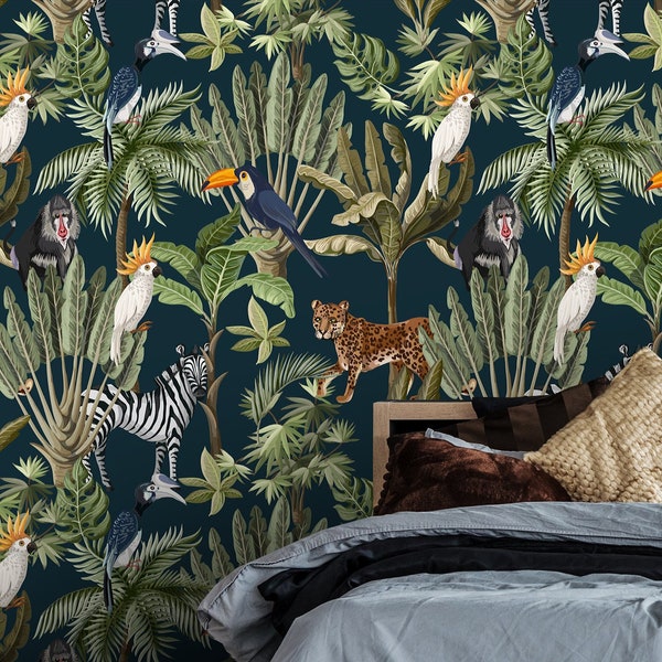Animal Print Wallpaper Navy Etsy