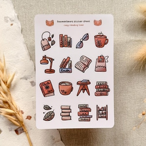 Bücher-Sticker: Cottagecore, Sticker für Bücherliebhaber, Gemütlicher Lesezeitplan