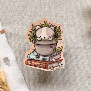 Pot Cat: Bookish Sticker for Book Lovers, Book Club Gifts, Reading Decals