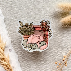 Kaminaufkleber: Gemütlicher, schlafender Katzenaufkleber aus Vinyl, Cottagecore-Hygge-Flair, Geschenkidee für Katzenliebhaber