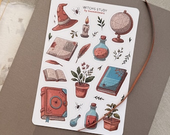 Witchy Stickers: Cozy Cottagecore Journal Sticker Sheet, Magic, Spell Book & Spider