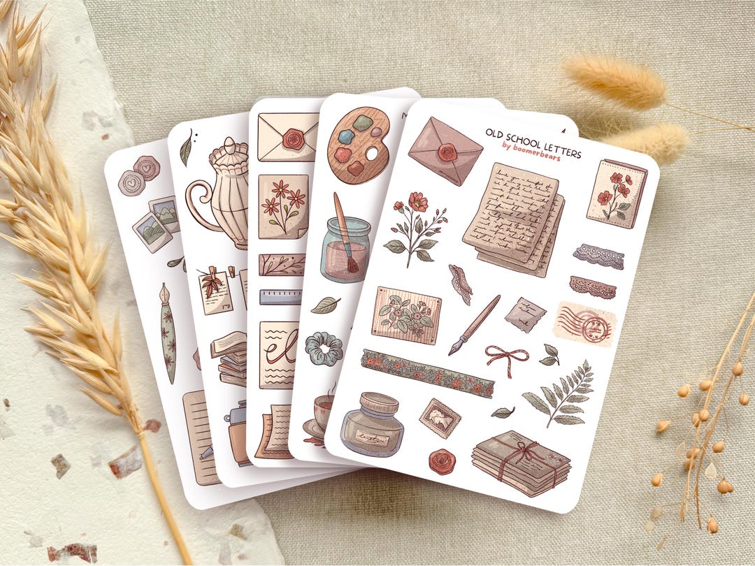 Mail Sticker Bundle: 5 Vinyl Snail Letter Pack, Crafty Vintage Writing ...