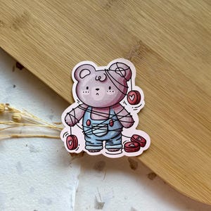Urso de pelúcia com brinquedo Yoyo | Adesivo Cottagecore | Decalque de vinil com tema de animal fofo dos anos 90, urso estético aconchegante para diário, laptop, garrafa de água