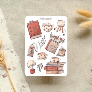 Pegatinas Booktrovert: Libro acogedor de vinilo, hoja de pegatinas de estilo cottagecore, pegatinas para diario