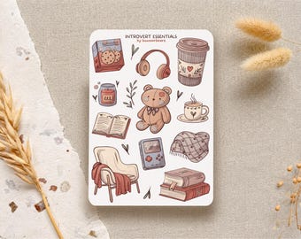 Introvert Stickers: Cozy Cottagecore, Introvert Gift, Homebody Journal Sticker Sheet