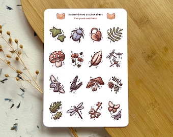 Fairycore Aesthetic Sticker Sheet | Cottagecore Woodland Set | Whimsical Vinyl Paper Stickers | Perfect for Journals, Planners and Crafts