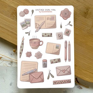 Vintage Snail Mail | Cottagecore Sticker Sheet | Letter Writing, Penpal & Cozy Journaling Stickers | Postcards, Envelopes, Wax Seals, Washi