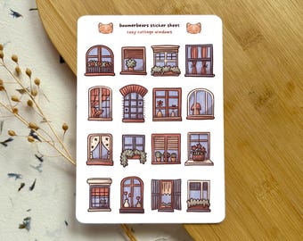 Cozy Cottage Windows | Cottagecore Sticker Sheet | Cozy Aesthetic, Vinyl Paper Stickers for Bullet Journal, Scrapbooking, Planner Journaling