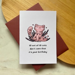 Carte d'anniversaire chat amusante de style Cottagecore confortable et adorable | Comprend une élégante enveloppe bordeaux !
