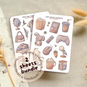 Gemütliche Gamer Aufkleber: 2 Vinyl Sheets Bundle, Gaming Zimmer Dekor, Journal Aufkleber, Planer, Scrapbook