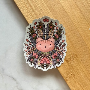 Schattige bloemen kattensticker | Symmetrisch ontwerp voor liefhebbers van cottagecore