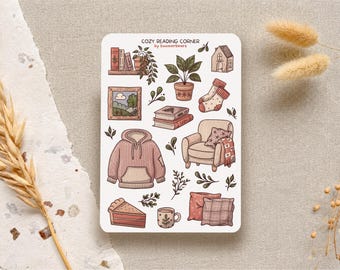 Reading Nook: Cozy Bookish Journal Sticker Sheet, Grandma Core, Cottagecore Vibes