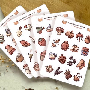 Cottagecore-stickerset 4 seizoenen | Bundel: lente, zomer, herfst, winter | Pakket met 4 stickervellen van vinylpapier voor journaling en knutselen