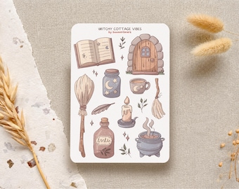 Witchy Cottage: Cozy Sticker Sheet, Herbal Magic, Cottagecore Journaling Stickers