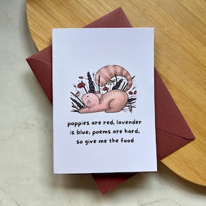Carte adorable chat avec poème humoristique | carte vierge d'admiration | Adoptez l'ambiance Cottagecore !