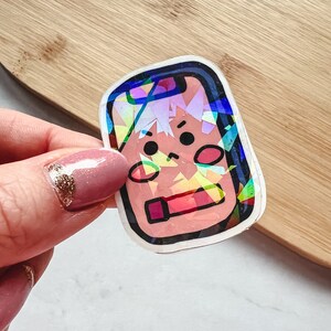 Holographische Handy Aufkleber | Wütend Aufkleber | Arbeit Bestie Geschenk |  Schräge Büro Charaktere, süße Gang Kollegen | Glitzernder Kawaii Sticker