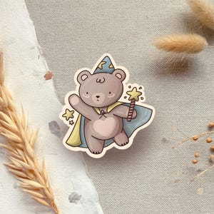 Wizard Bear Sticker: Vinyl Witchy Animal, Magical Die Cut, Fantasy Lover Gift