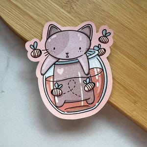 Süße Honigkatze Cottagecore Sticker | Weich und gemütlich Cottage Ästhetik | Rustikaler Stil, Vintage Vibes, Süßer Kitty Aufkleber | Geschenk für Katzenliebhaber