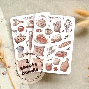Baking Stickers: 2 Vinyl Sheet Bundle, Cozy Kitchen, Food, Bread, Journal Stickers, Planner, Scrapbook