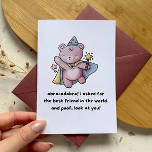 Bestie Grußkarte Bester Freund | Drolliger Teddybär der Zauberer | Abrakadabra! | Cottagecore Stylewünsche
