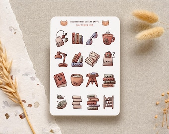 Bookish Stickers: Cottagecore, Book Lover Stickers, Cozy Reading Time Sheet
