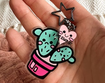 Joli porte-clés acrylique cactus, adorable tour de cou, porte-clés sur le thème des plantes, pendentif amoureux des plantes, cadeau parfait pour les amateurs de plantes