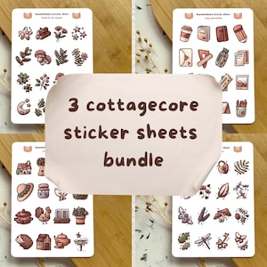 Bundel 3 Cottagecore-stickervellen | Kies je eigen drie gezellige esthetische ontwerpen voor journaling en planners