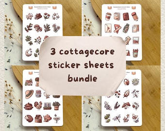 3 Cottagecore Sticker Sheets Bundle | Choose Your Own Three Cozy Aesthetic Designs for Journaling & Planners