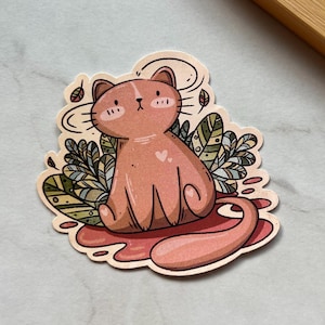 Pegatina de gato naranja con flores estilo cottagecore / Mascota pelirroja acogedora con estética vintage / Arte de gato pelirroja adorable / Vinilo rústico