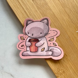 Adesivo gatto lunatico / Tazza da caffè Cottagecore Cozy Aesthetic Art / Adesivo in vinile per gatti stravaganti, regalo perfetto per gli amanti dei gatti