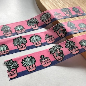 Cinta washi con plantas divertidas y tristes: Calathea, aloe vera, ficus y cactus para proyectos de manualidades únicos