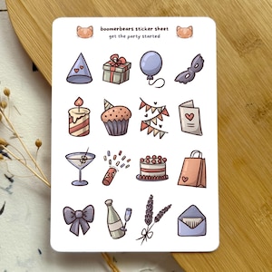 Stickervel 'Het feest kan beginnen' | Feestelijk feest Cottagecore Planning | Leuke vinylpapieren dagboek- en plannerstickers
