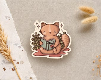 Bookish Cat Sticker: Vinyl Reading, Booktok, Cottagecore Bookworm Gift Decal