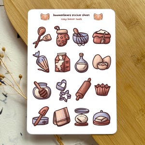 Ferramentas de confeitaria aconchegantes | Folha de adesivos Cottagecore | Adesivos de papel vinílico Moody para diários e planejadores | Conjunto para amantes de culinária e panificação