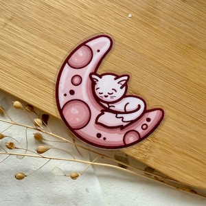 Celestial Cat Sleepy Sticker | Stylish Cat Vinyl for Home Decor | Great Gift for Cat Lovers | Transparent Cute Kawaii Foil Sticker