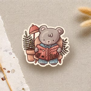 Sticker boekenwurm: vinyl Tedy Bear, Bookish Cottagecore, Floral Booktok-sticker