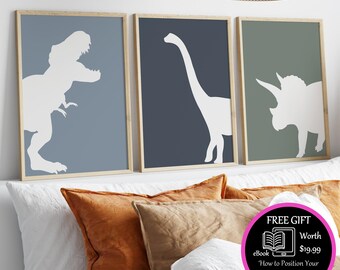 Dinosaur Print Tyrannosaurus T-Rex Wall Art Triceratops Poster Brachiosaurus Dinosaur Nursery Decor Baby Boy Home Gift Jurassic Park Decal