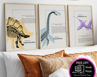 Dinosaur Print Plesiosaur Wall Art Stegosaurus Decal Pterodactyl Dinosaur Nursery Decor Baby Boy Jurassic Dinosaur Poster Kids Gift Home Art