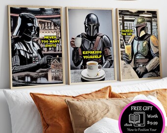 Star Wars Mandalorian Coffee Printable Star Wars Poster Darth Vader Shots Print Wall Art Star Wars Decor Boba Fett Juice Painting Home Gift