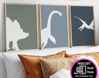 Dinosaur Print Pterodactyl Wall Art Stegosaurus Decal Plesiosaur Dinosaur Nursery Decor Kids Gift Jurassic Home Art Dinosaur Poster Baby Boy