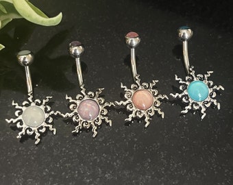 1 Piece Beautiful Tribal Sun Illuminating Stone Ring Navel / Naval Belly Ring - 14g - 10mm -  Available Only In Pink!