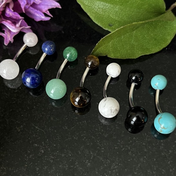 1 Piece Beautiful Natural Stone Ball Navel / Naval Belly Ring - 14g - 10mm - 6 Different Stones Available!