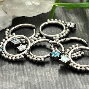 1pc Star CZ Gem & Beads Hinged Segment Ring 16g Septum Clicker Helix Cartilage