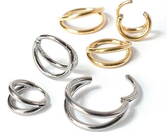 1pc Solid Titanium Double Hoop Hinged Segment Ring Helix Ear Cartilage Septum