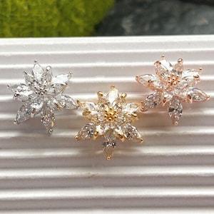 PAIR of Double Tiered CZ Flower 316L Surgical Steel Post 20g Earrings Studs