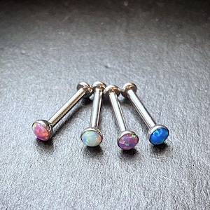 1pc Titanium Push In Opal 16g Labret Monroe Stud Lip Ring Helix Ear Cartilage