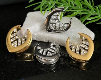 PAIR of Unique Paved CZ Gems Inner Design Saddle Surgical Steel Ear Spreader Hanger-Tunnels/Plugs -Gauges 0g (8mm) thru 1" (25mm) available!