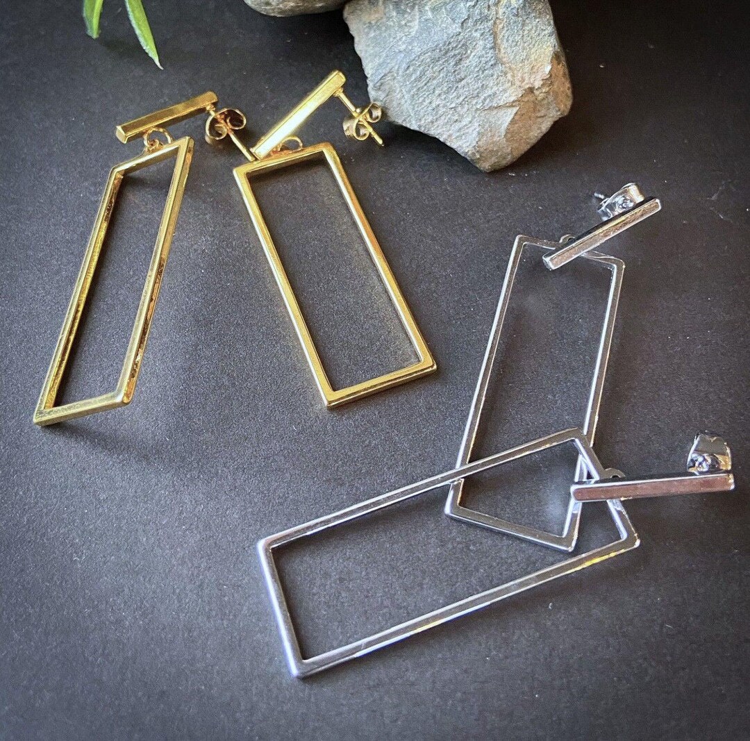 PAIR of Bar & Rectangle Dangle 20g Earrings Studs Stainless Steel - Etsy
