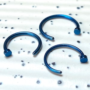 1pc Blue Titanium Plated Surgical Steel Nose Hoop Jewelry 18g 20g 22g, 8mm 10mm